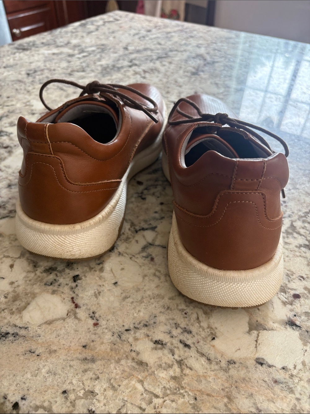 Men's Brown Perforated Leather Derby Oxfords with White Sole - Picture 3 of 4